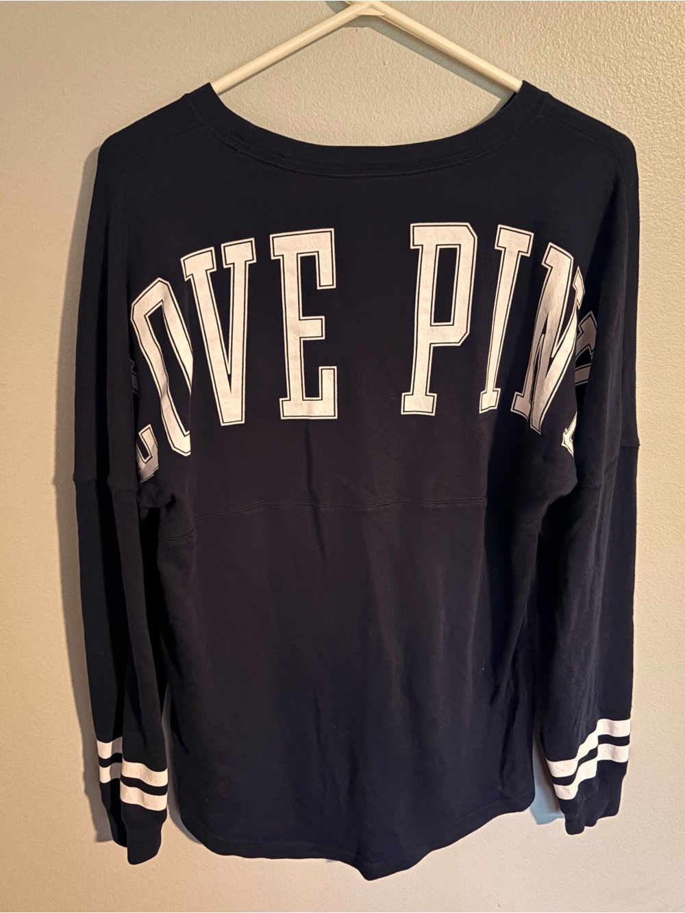 Victoria's Secret Navy Sweatshirt with White 'LOVE PINK' Graphic